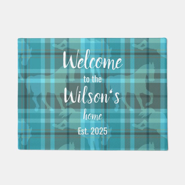 Felpudo Custom Equestrian Tartan Family Welcome Coir Mat (Anverso)