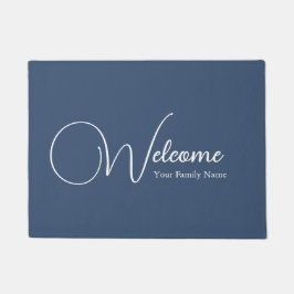 Felpudo Custom Navy Blue Welcome Elegant Calligraphy