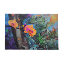 Custom Tropical Orchid Welcome Mat