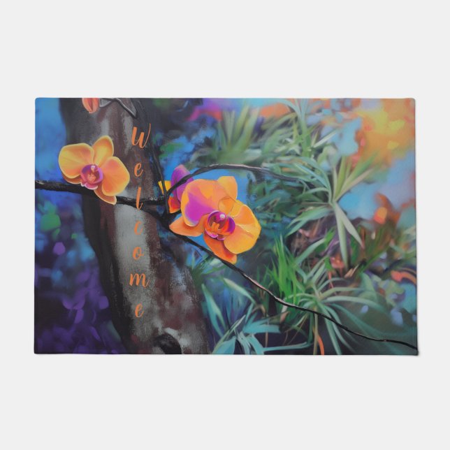 Felpudo Custom Tropical Orchid Welcome Mat (Anverso)