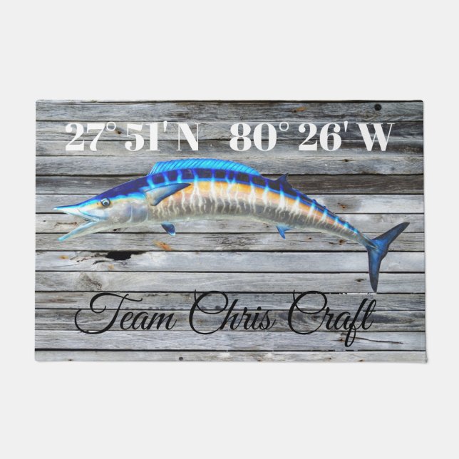 Felpudo Custom Wahoo Door Mat with Lat and Long (Anverso)