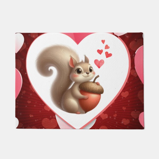 Felpudo Cute ardilla divertida día de San Valentín (Anverso)