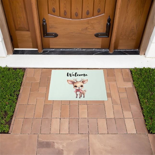 Felpudo Cute Baby Deer Cartoon Illustration Welcome (Exterior)