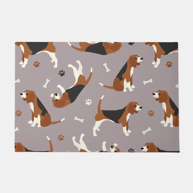 Felpudo Cute Beagles Paws and Bones Gray (Anverso)