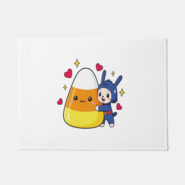 Felpudo Cute Bunny Abgging Candy Corn (Anverso)
