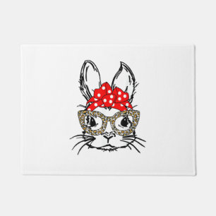 Felpudo Cute Bunny Face Leopardo Print Red Bandana Rabbit