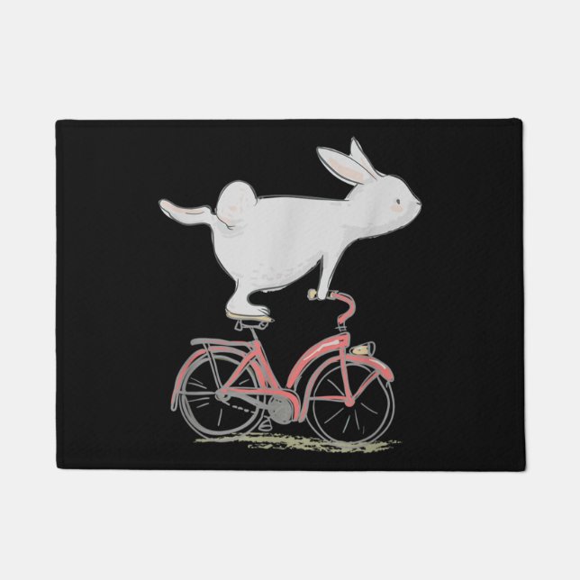 Felpudo Cute Bunny Rabbit On Bike Cycling Bicycle (Anverso)