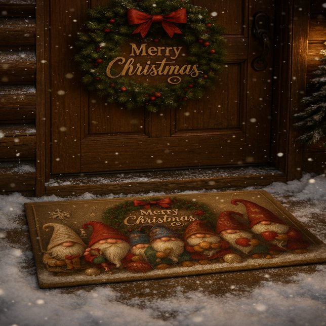 Felpudo Cute Christmas Gnomes Merry Doormat (Subido por el creador)
