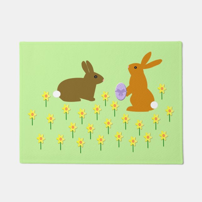 Felpudo Cute conejitos de Pascua y Daffodils (Anverso)