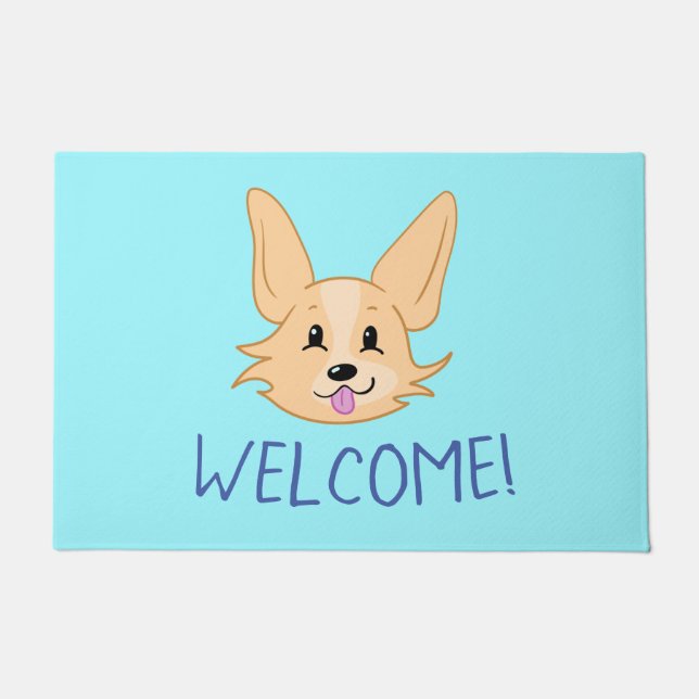 Felpudo Cute Corgi Face Welcome Mat (Anverso)