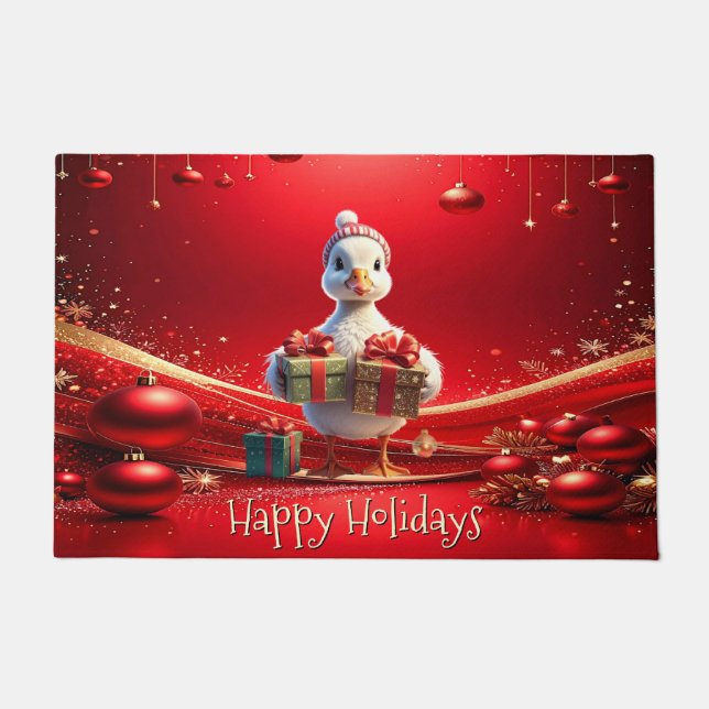 Felpudo Cute Duck Christmas Holiday Doormat (Anverso)