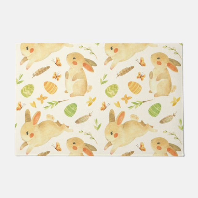 Felpudo Cute Easter Bunny Eggs Pattern Gift, Happy Easter (Anverso)
