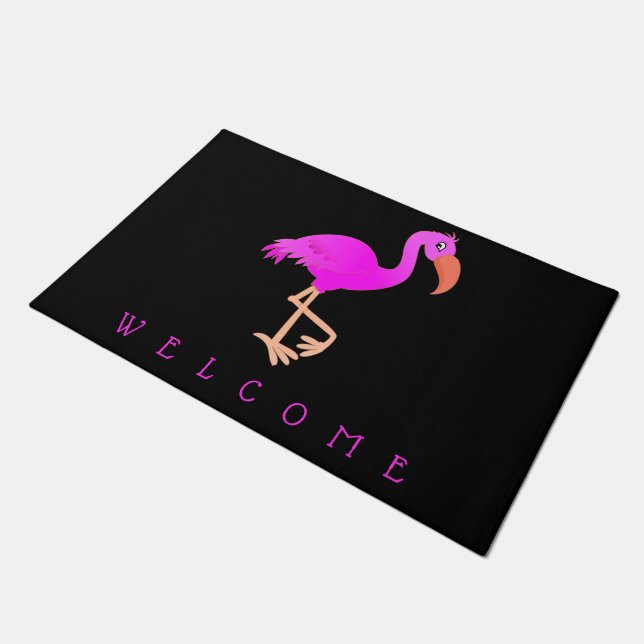 Felpudo Cute Flamingo - Feliz - Bienvenido (Angular)