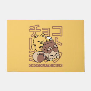 Felpudo Cute gato montando leche de chocolate Carton Kawai