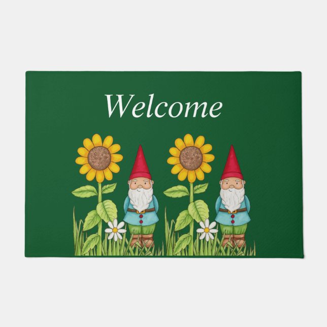 Felpudo Cute Gnomes Sunflower Jardín Floral Naturaleza flo (Anverso)