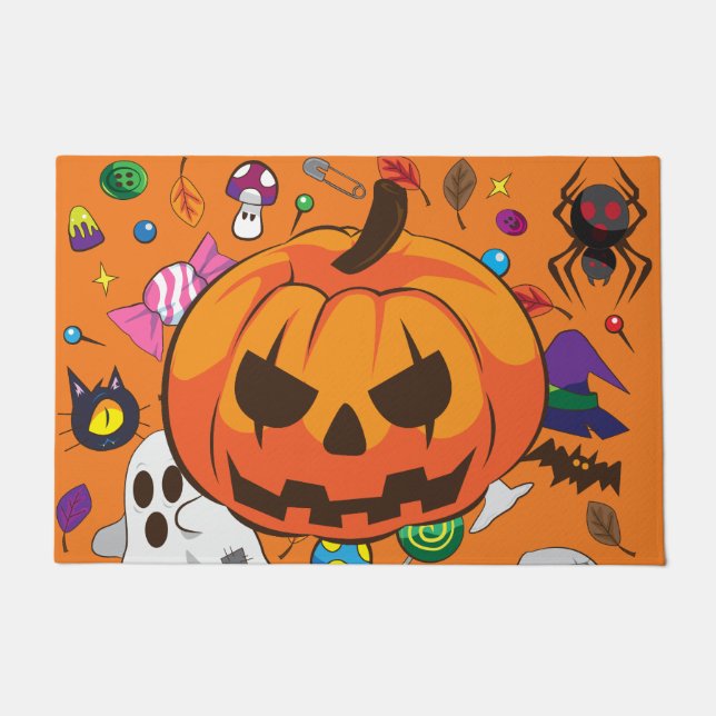 Felpudo Cute Halloween Pumpkin & Fantasma (Anverso)