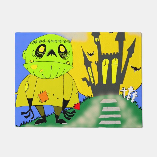 Felpudo Cute Halloween Zombie y Castillo (Anverso)