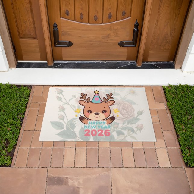 Felpudo cute happy new year 2026 welcome door mat (Exterior)