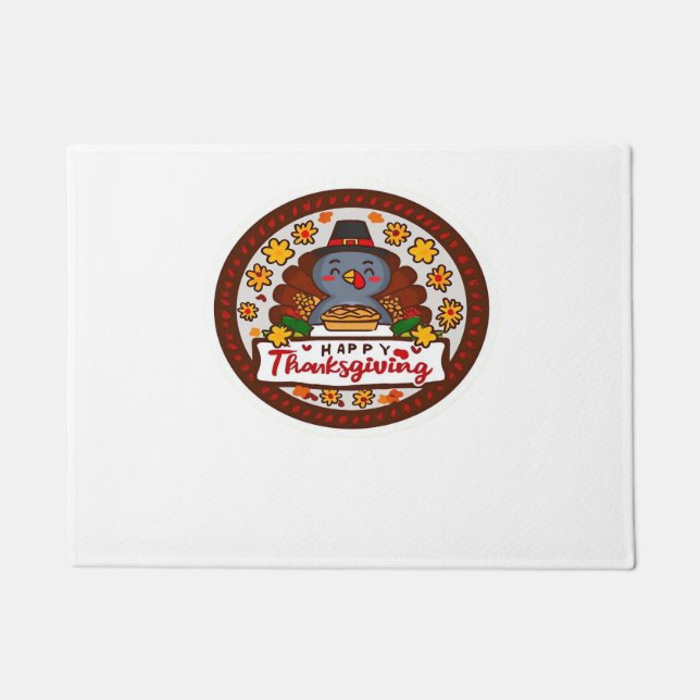 Felpudo Cute Kawaii Turquía - Feliz Día de Acción de Graci (Anverso)