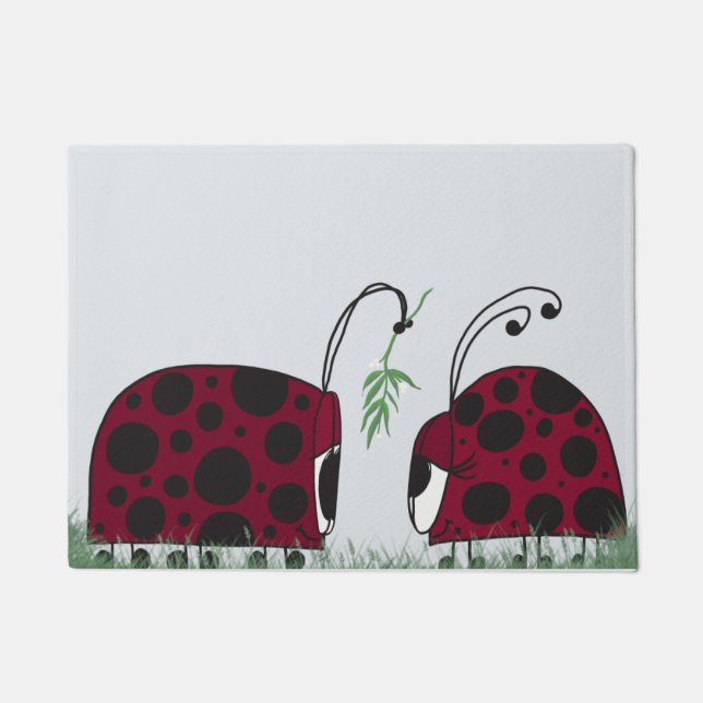 Felpudo Cute Ladybugs Y Mistletoe (Anverso)