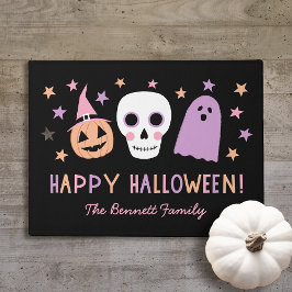 Felpudo Cute Pastel Skull Feliz Halloween Nombre Doormat