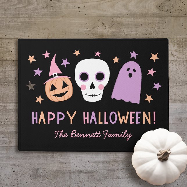 Felpudo Cute Pastel Skull Feliz Halloween Nombre Doormat (Subido por el creador)