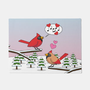 Felpudo Cute Red Northern Cardinals aman el paisaje invern