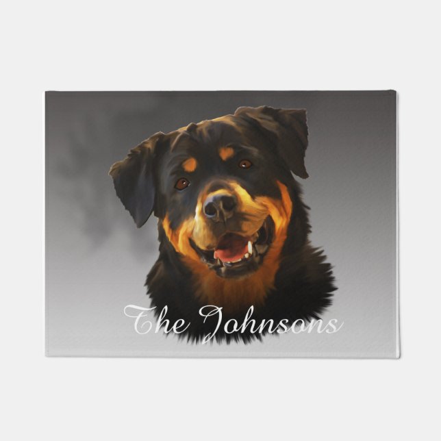 Felpudo Cute Rottweiler Dog Water Color Art Retrato (Anverso)