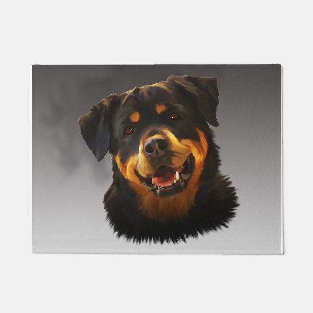 Felpudo Cute Rottweiler Dog Water Color Art Retrato (Anverso)