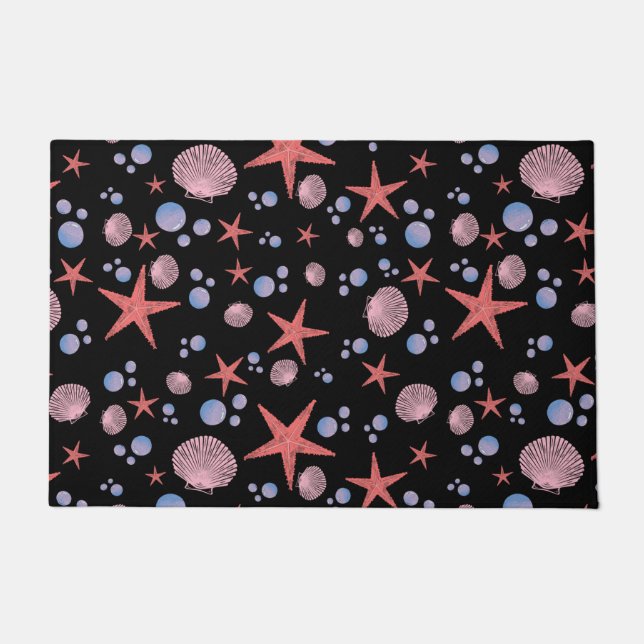 Felpudo Cute Sea Shell starfish Coastal Summer Ocean Beach (Anverso)