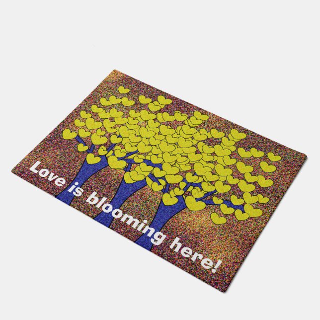 Felpudo Cute Sparkly Amarillo Corazón Árboles (Angular)
