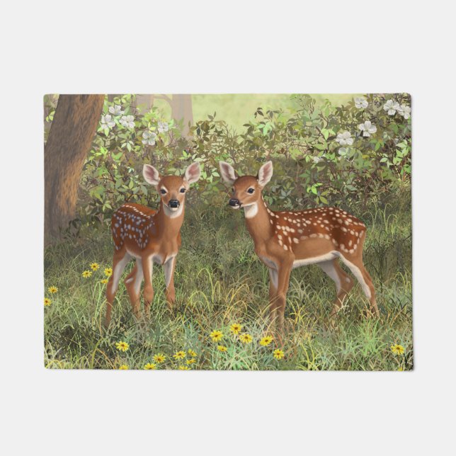 Felpudo Cute Whitetail Deer Twin Fawns (Anverso)