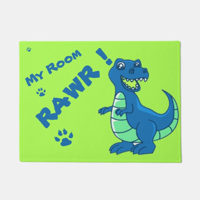 Felpudo Cuto Dinosaur RAWR Green Blue Paw (Anverso)