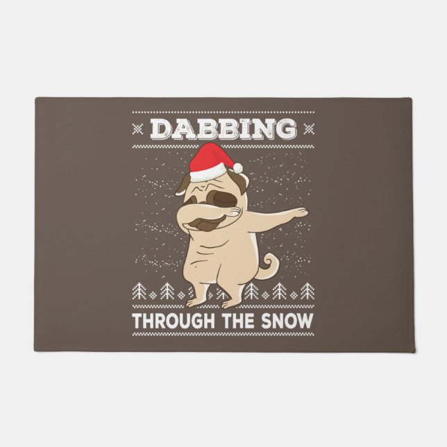 Felpudo Dabbing Through The Snow Pug Ugly Christmas Sweate (Anverso)
