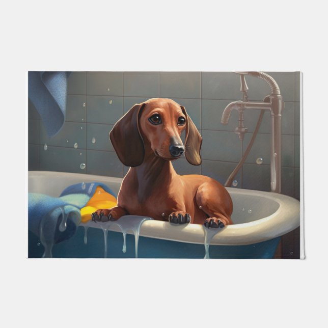 Felpudo Dachshund Bathtime Fun (Anverso)