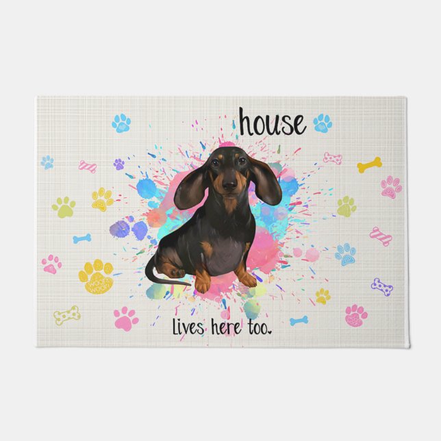 Felpudo Dachshund Bienvenida Doormat, Trato De Bienvenida (Anverso)