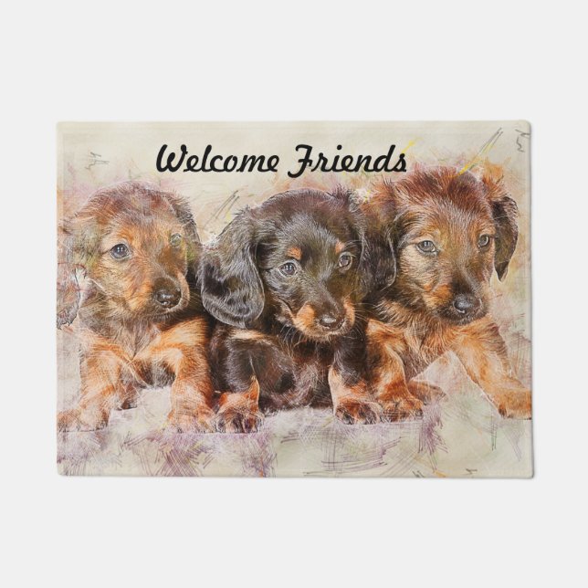 Felpudo Dachshund cachorros Bienvenidos a Doormat (Anverso)