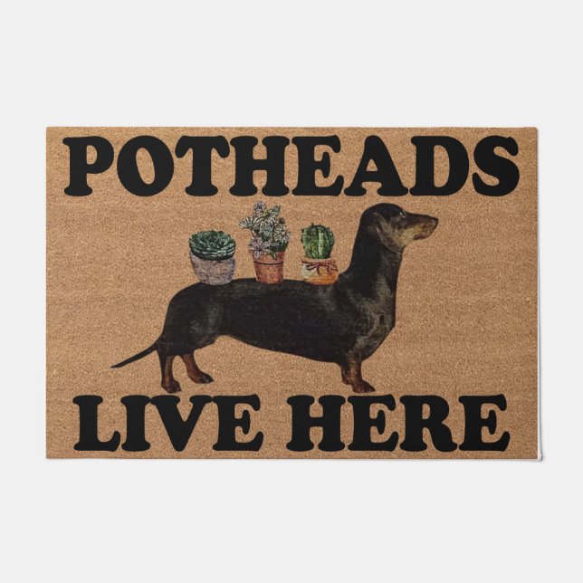Felpudo Dachshund Dog Potheads Live Here Mat, Plant  (Anverso)