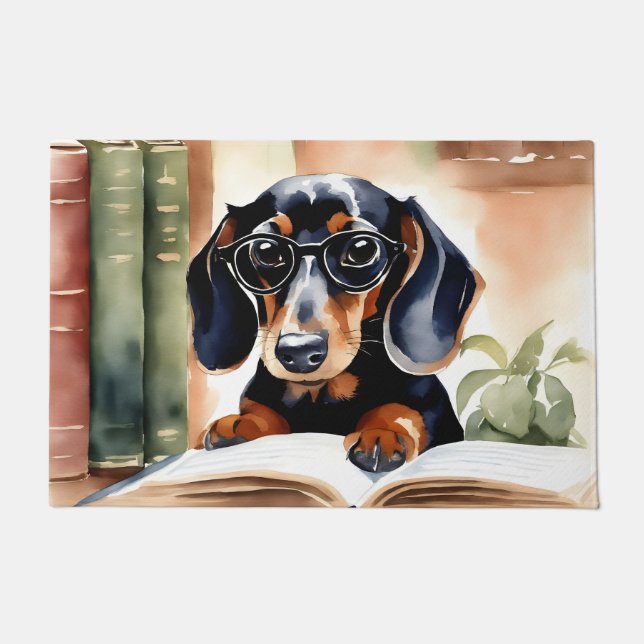 Felpudo Dachshund en el arte acuarela (Anverso)