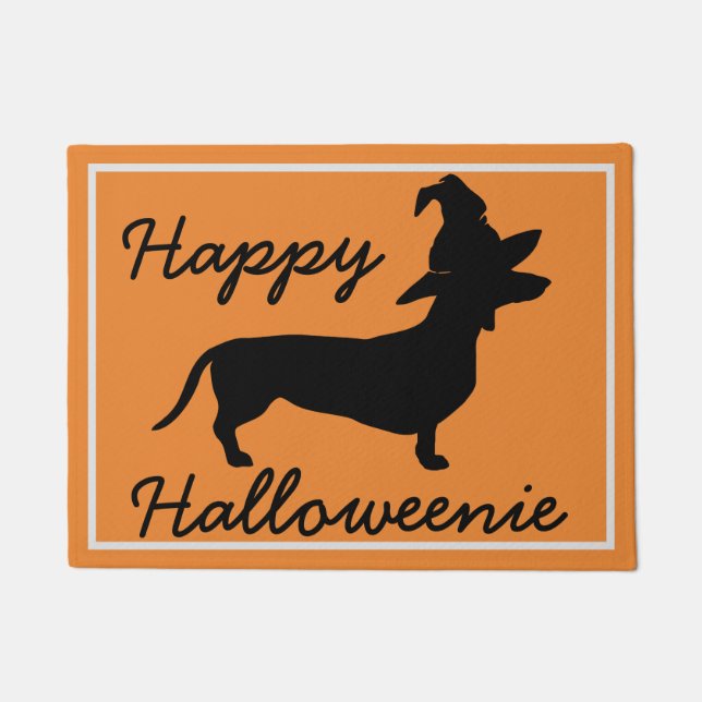 Felpudo Dachshund feliz de Halloweenie Halloween (Anverso)