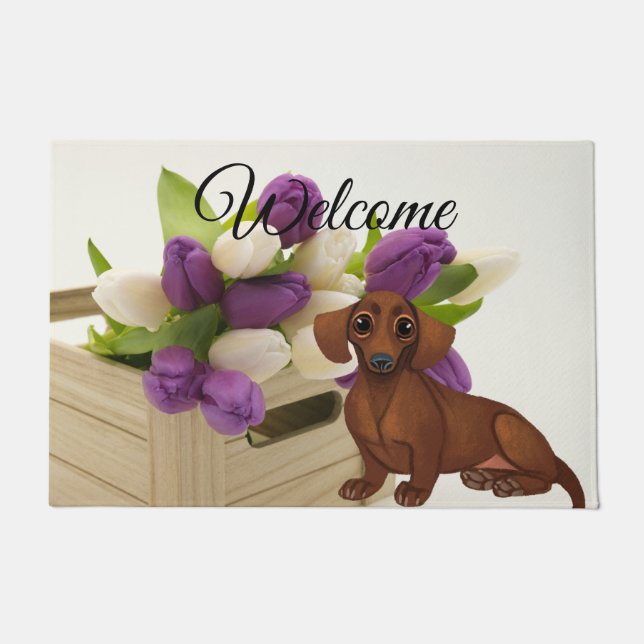 Felpudo Dachshund Floral Door Mat (Anverso)