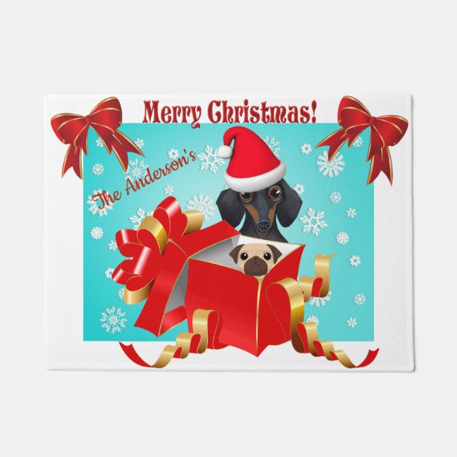 Felpudo Dachshund Snow Flake Doormat Navidades (Anverso)