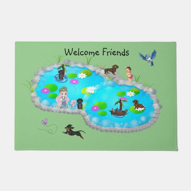Felpudo Dachshund Summer Pond Door Mat (Anverso)