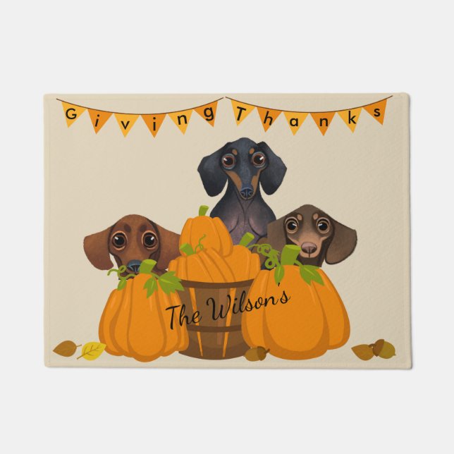 Felpudo Dachshund Thankding Door Mat (Anverso)