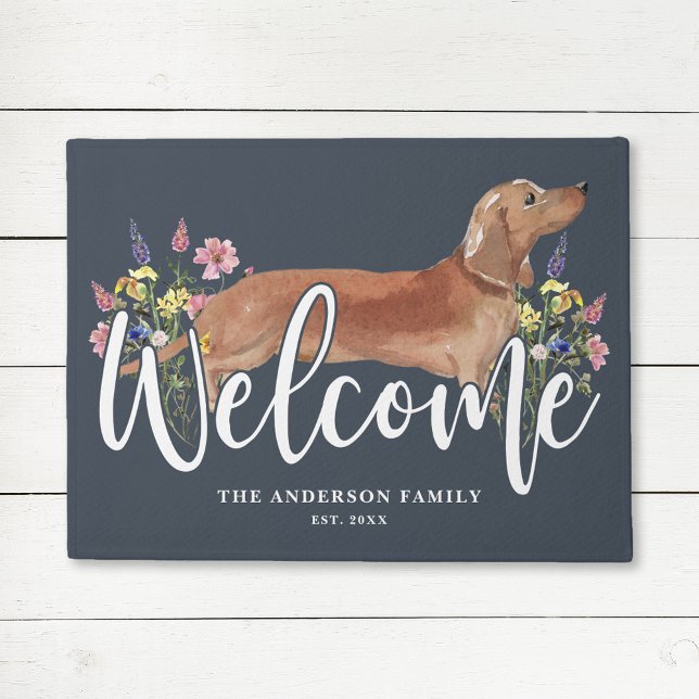 Felpudo Dachshund Wildflower Blue Welcome (Subido por el creador)