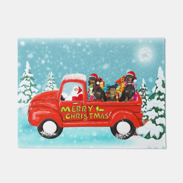 Felpudo Dachshunds Navidades de perros Santa Delivery Cami (Anverso)