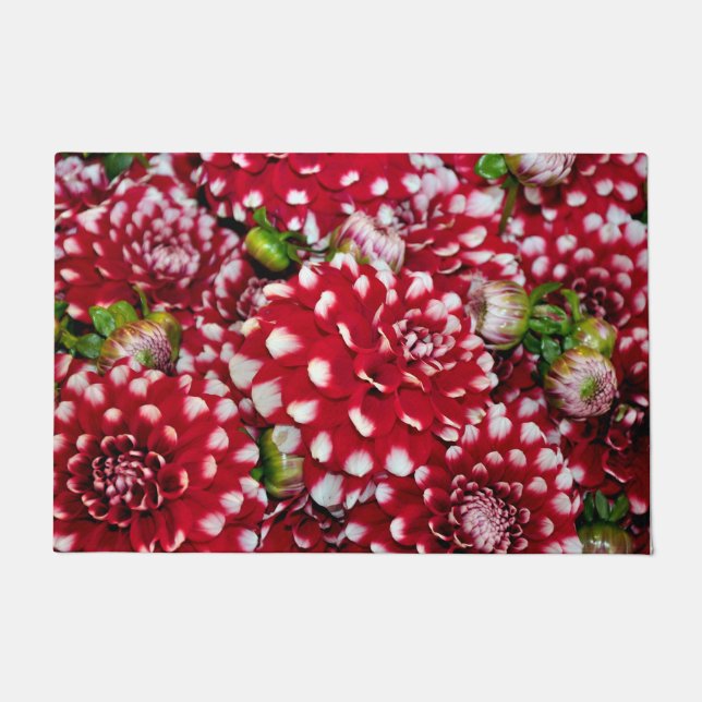 Felpudo Dahlias rojas y blancas (Anverso)