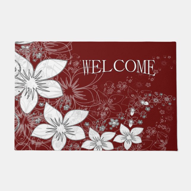 Felpudo Dainty Floral Scroll en Rojo (Anverso)