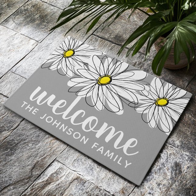 Felpudo Daisy de moda con gris y amarillo (Custom Welcome Mat)
