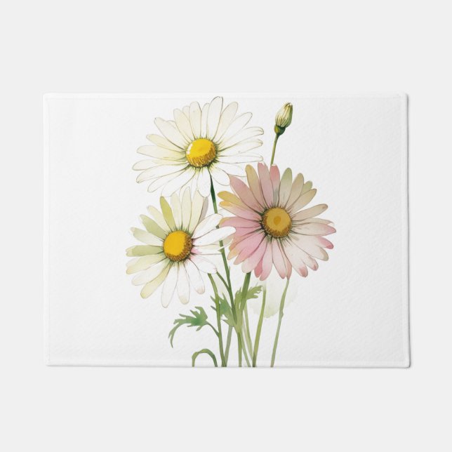 Felpudo Daisy Watercolor Flower Profesional Moderno (Anverso)